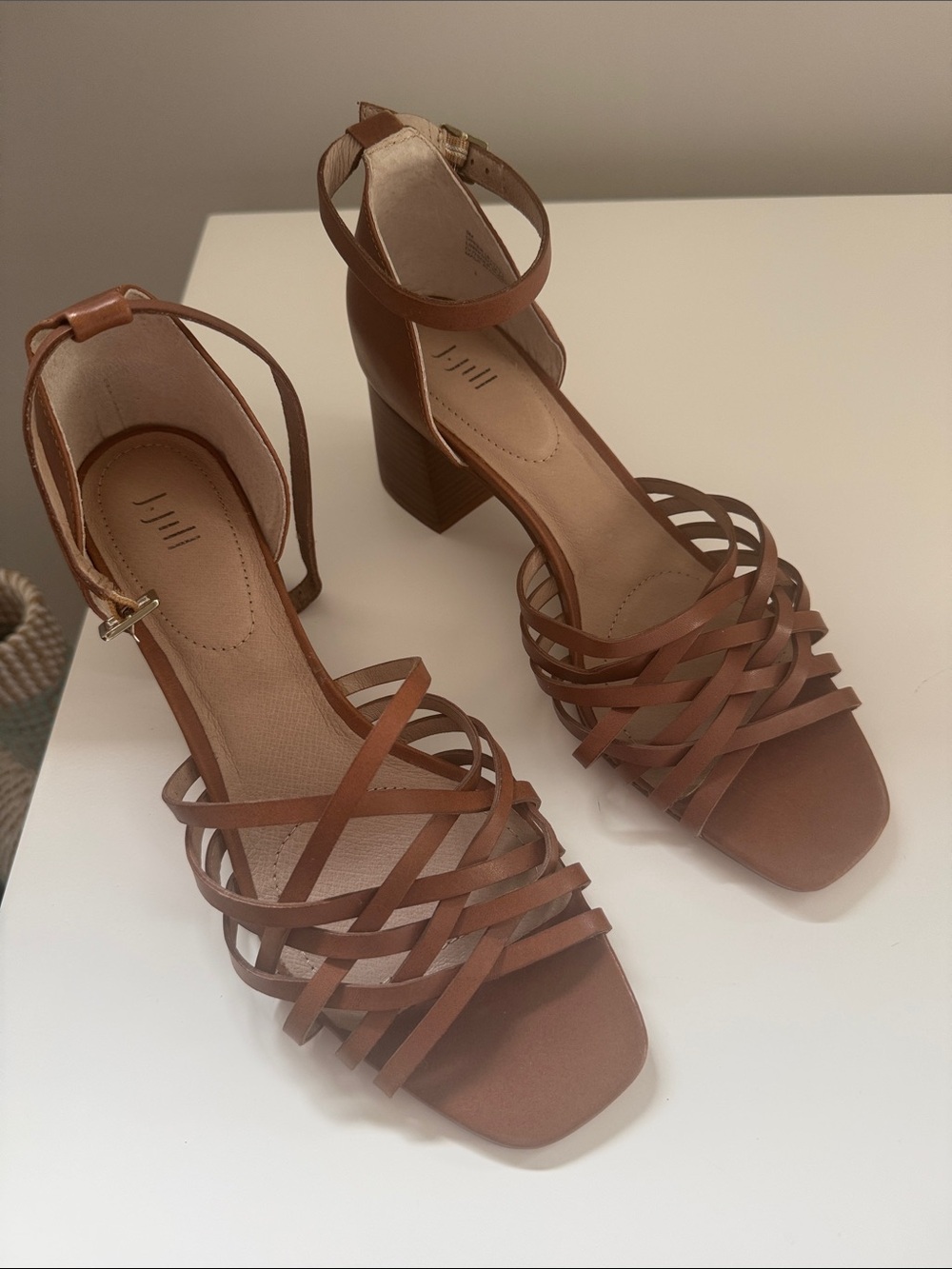 J. Jill Tan Brown Strappy Leather Block Heel Sandals